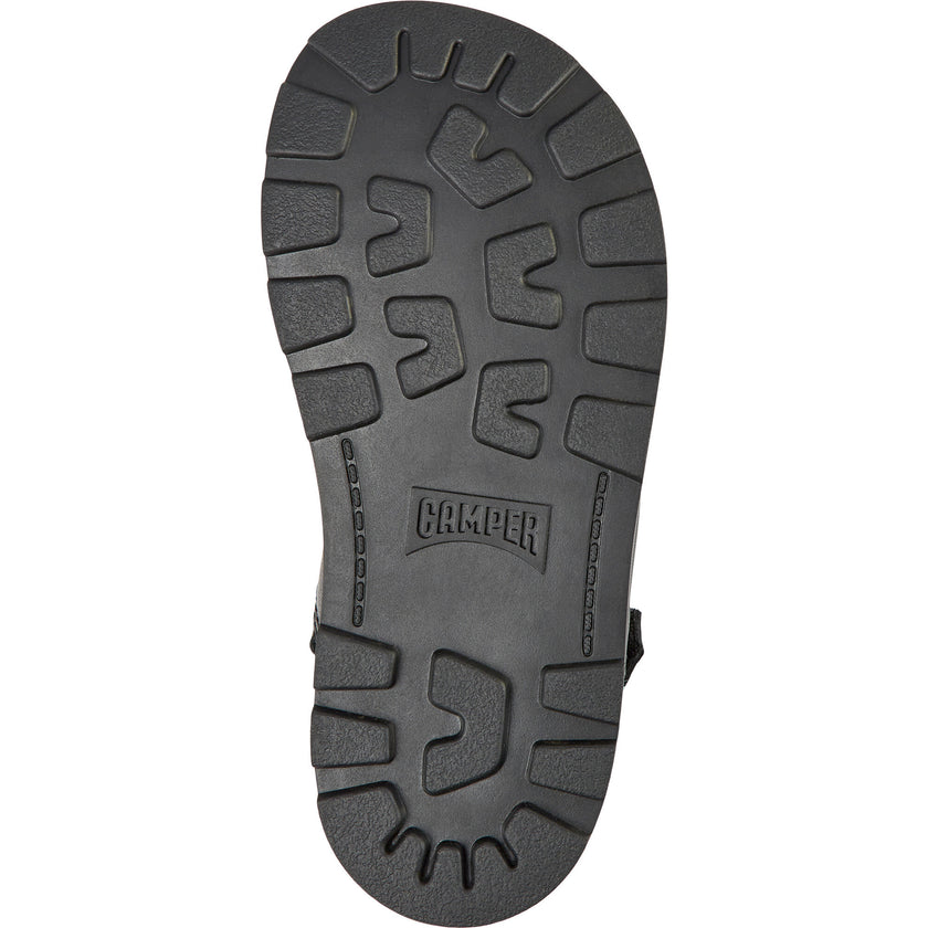 Brutus Fur Cushion Back Velcro Strap Leather Sandals, Black