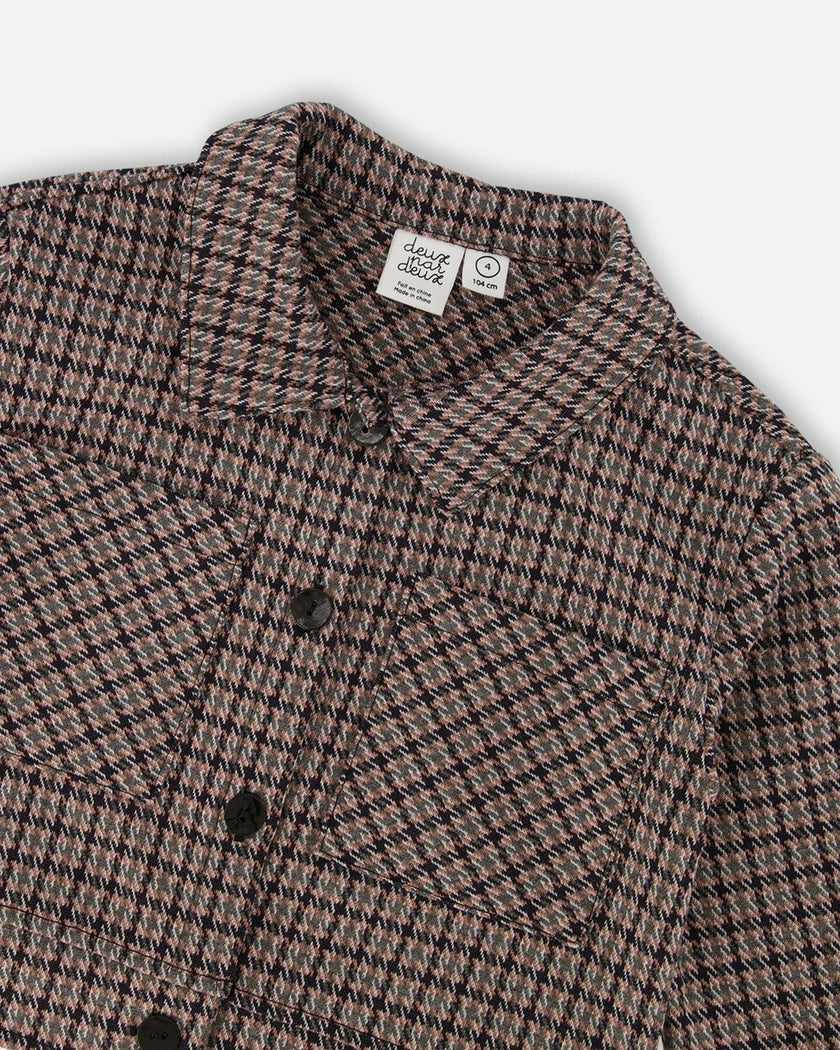 Jacquard Knit Jacket with Houndstooth Pattern