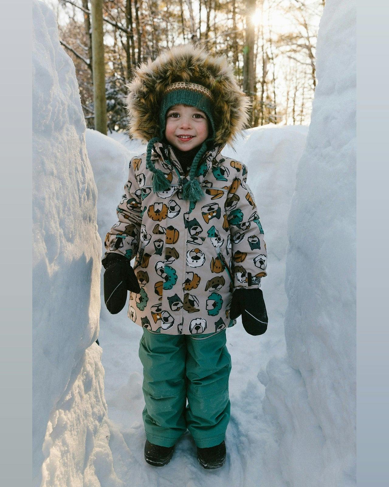 Two Piece Discover Snowsuit Beige Printed with Dogs