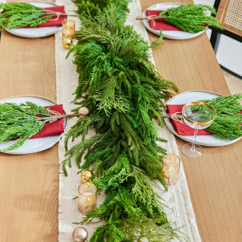 Real Touch Winter Greenery with Cypress, Norfolk & Pine Christmas Long Centerpiece Table Large Runner Swag