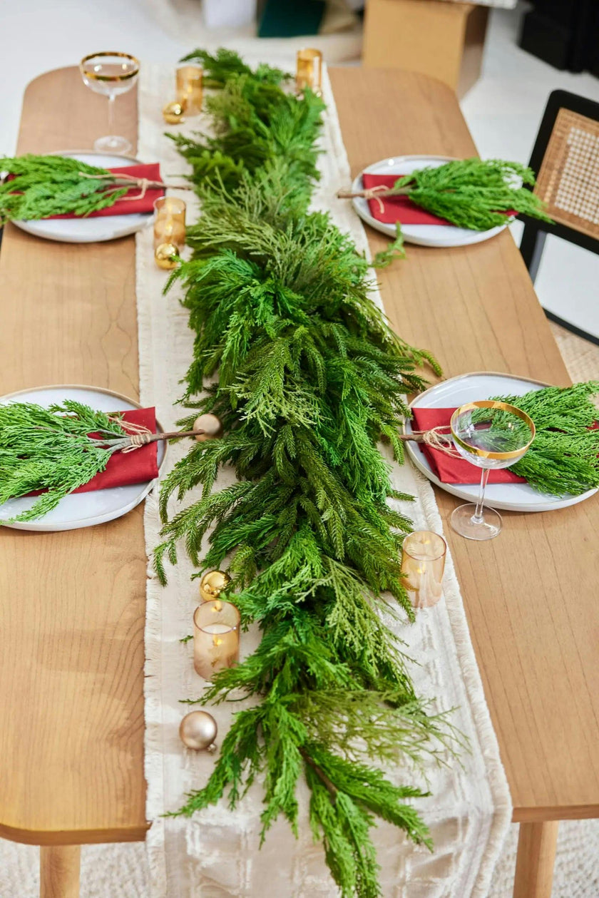 Real Touch Winter Greenery with Cypress, Norfolk & Pine Christmas Long Centerpiece Table Large Runner Swag