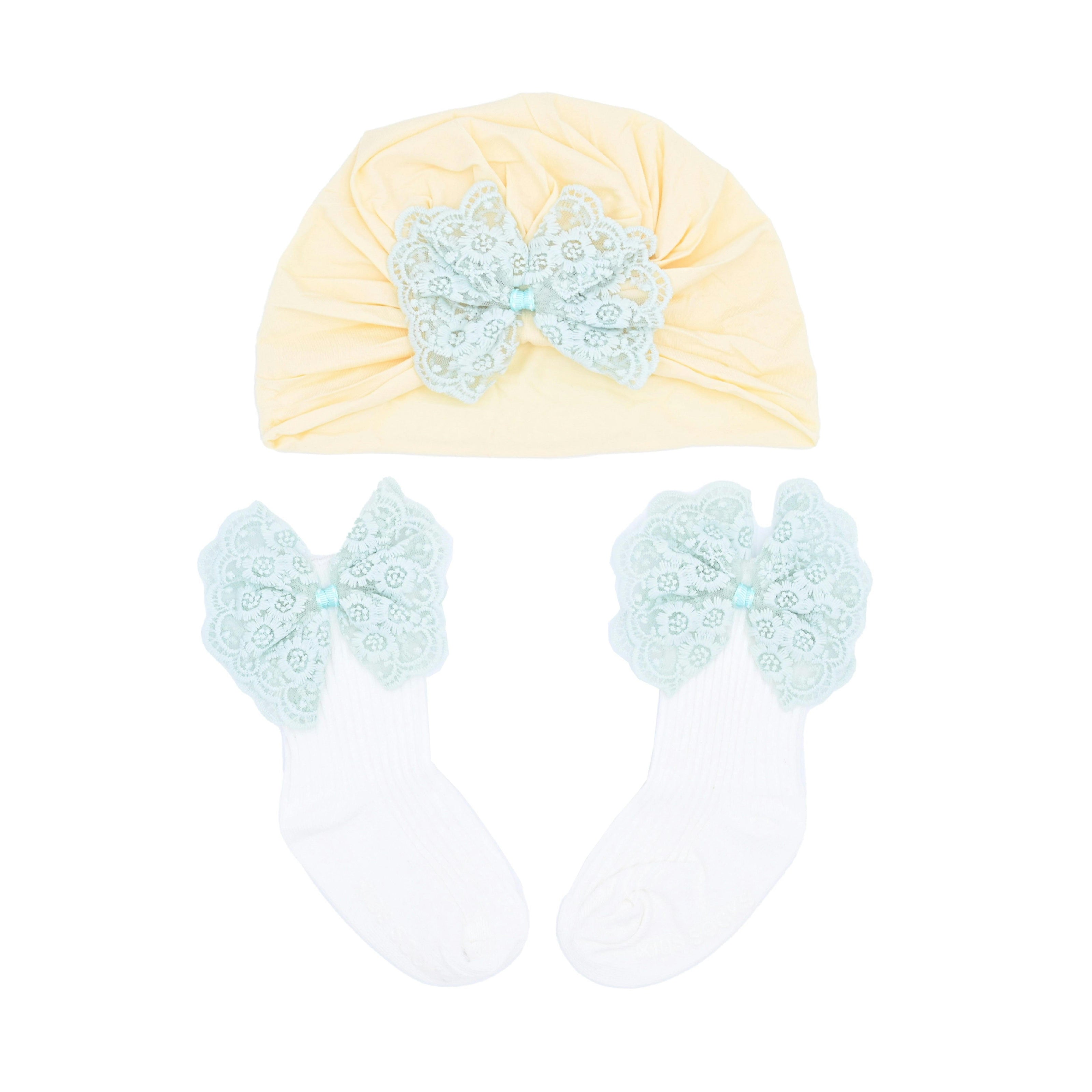Lace Bow Hat & Sock Gift Set