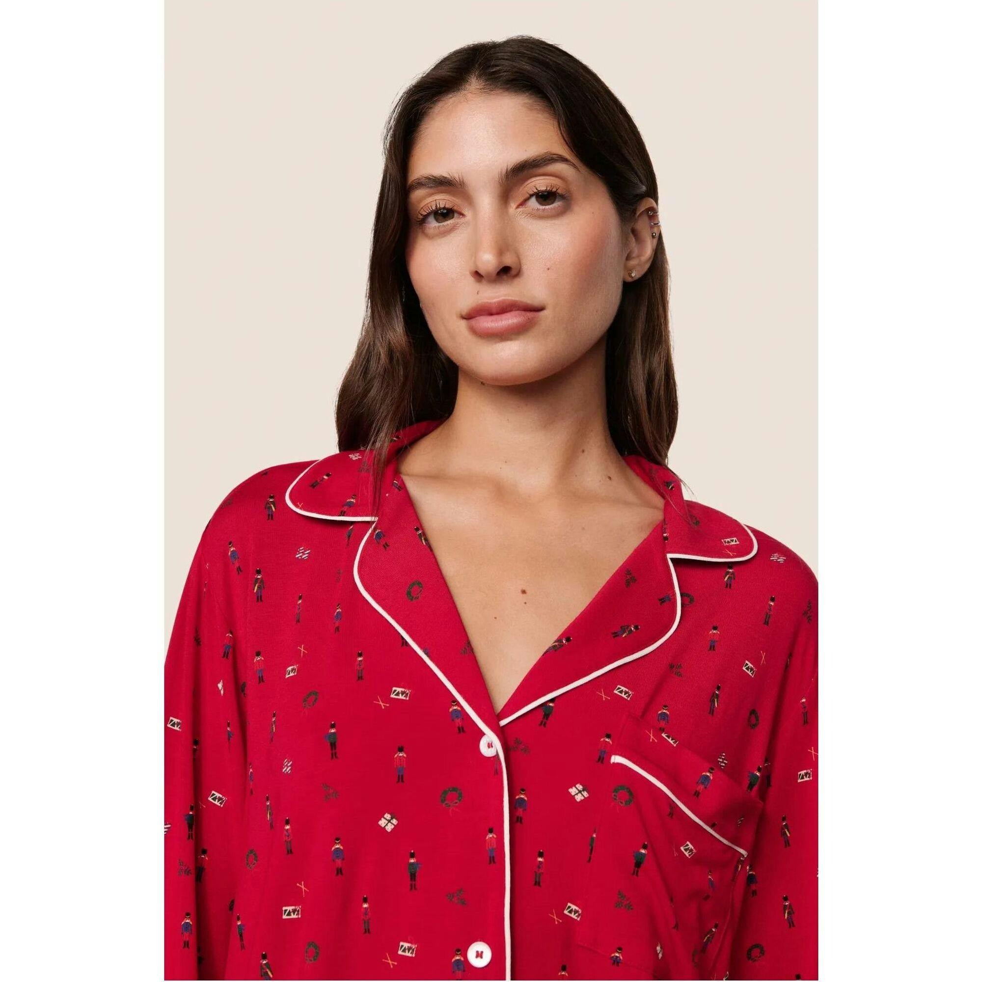 Gisele Printed TENCEL Modal Long PJ Set, Red
