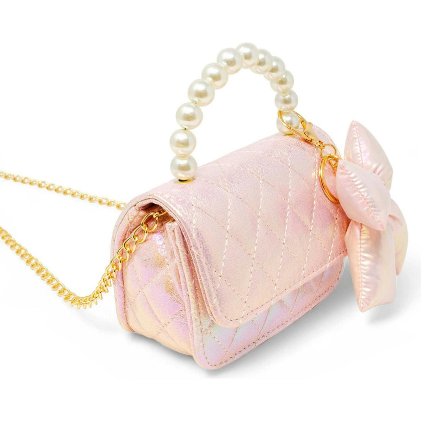 Shiny Quilted Fluffy Bow Handbag