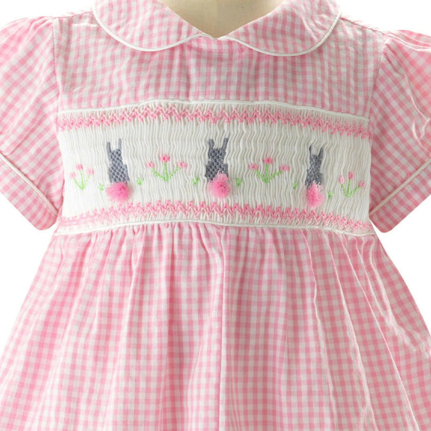 Pink Gingham Bunny Smocked Babysuit