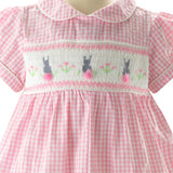 Pink Gingham Bunny Smocked Babysuit