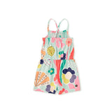 Smocked Strappy Romper, Sea Floral