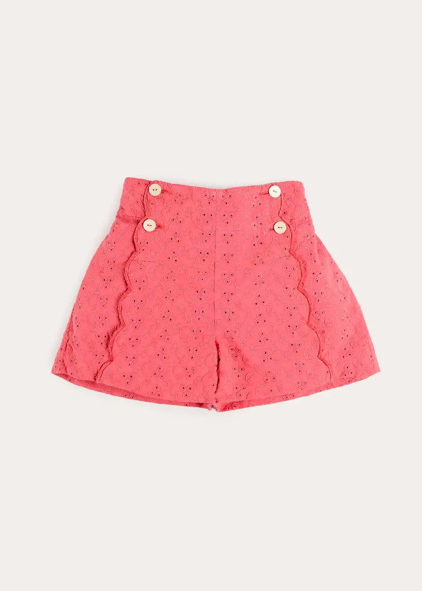 Broderie Anglaise High Waisted Shorts in Strawberry (4-12yrs)
