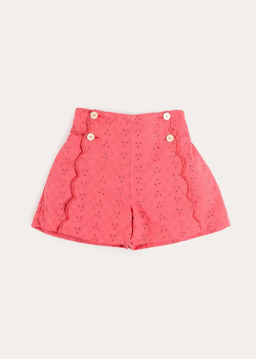 Broderie Anglaise High Waisted Shorts in Strawberry (4-12yrs)