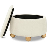 Tuffet Storage Ottoman in Performance Ivory Boucle with Honey Ball Feet