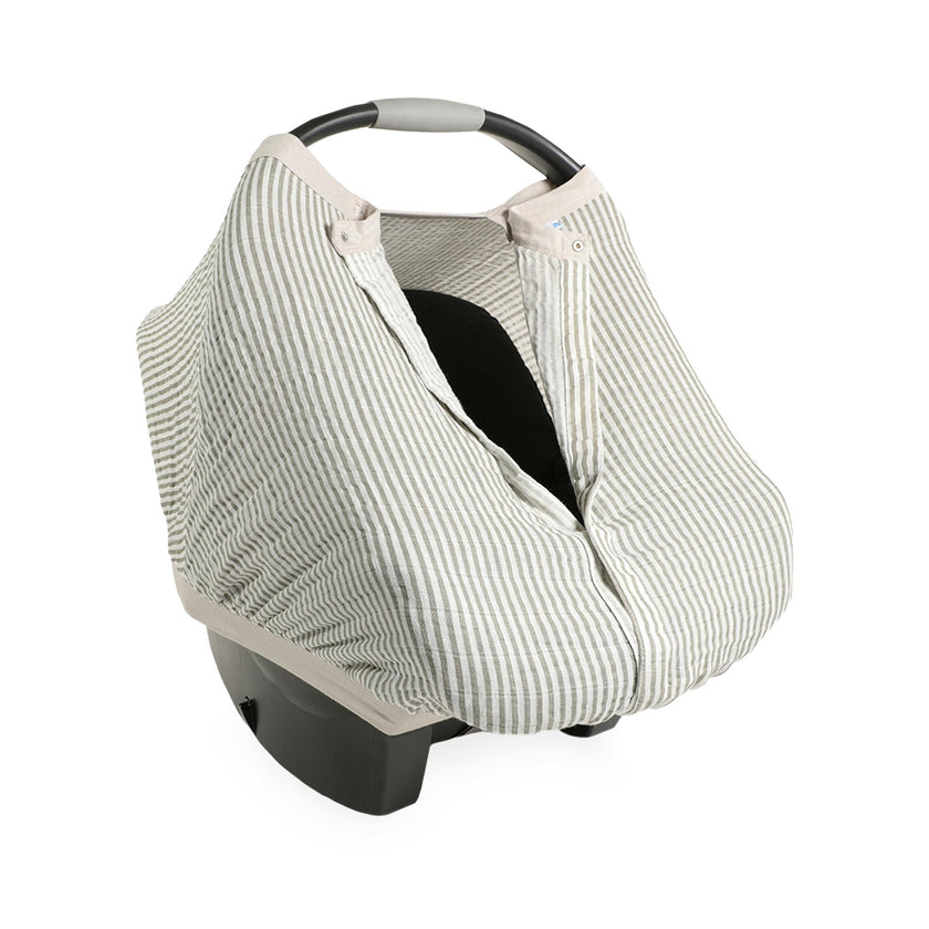 Cotton Muslin Car Seat Canopy - Grey Stripe