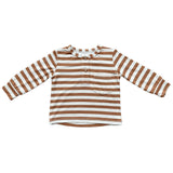 Boys Long Sleeve Henley Shirt in Caramel Stripe