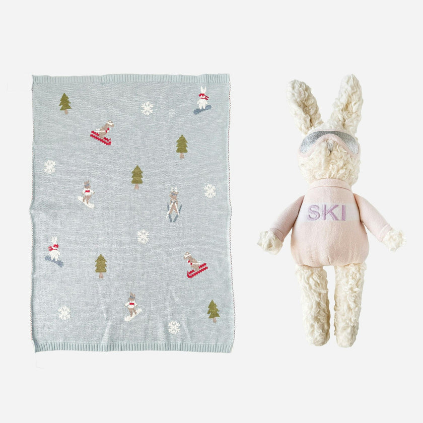 Ski Blanket and Riley Bunny Plush Toy Set