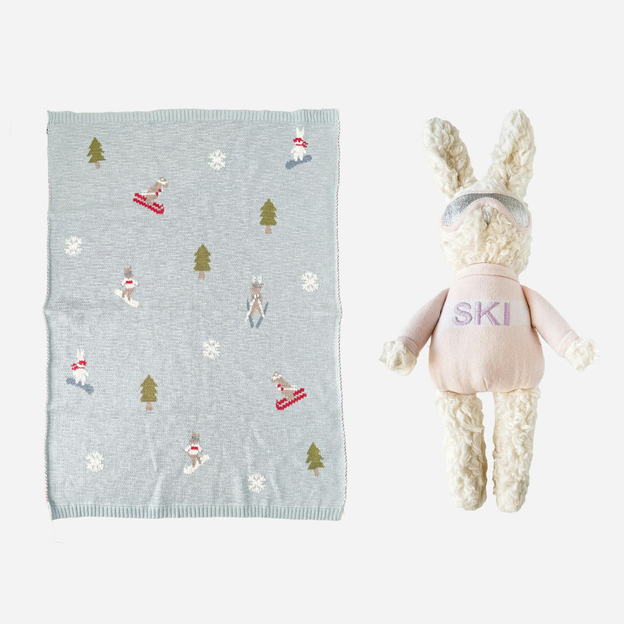 Ski Blanket and Riley Bunny Plush Toy Set