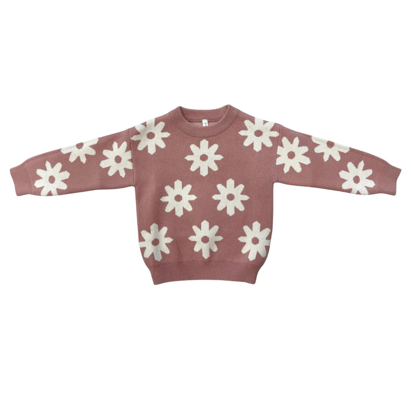 Girls Knit Sweater in Rose Daisies