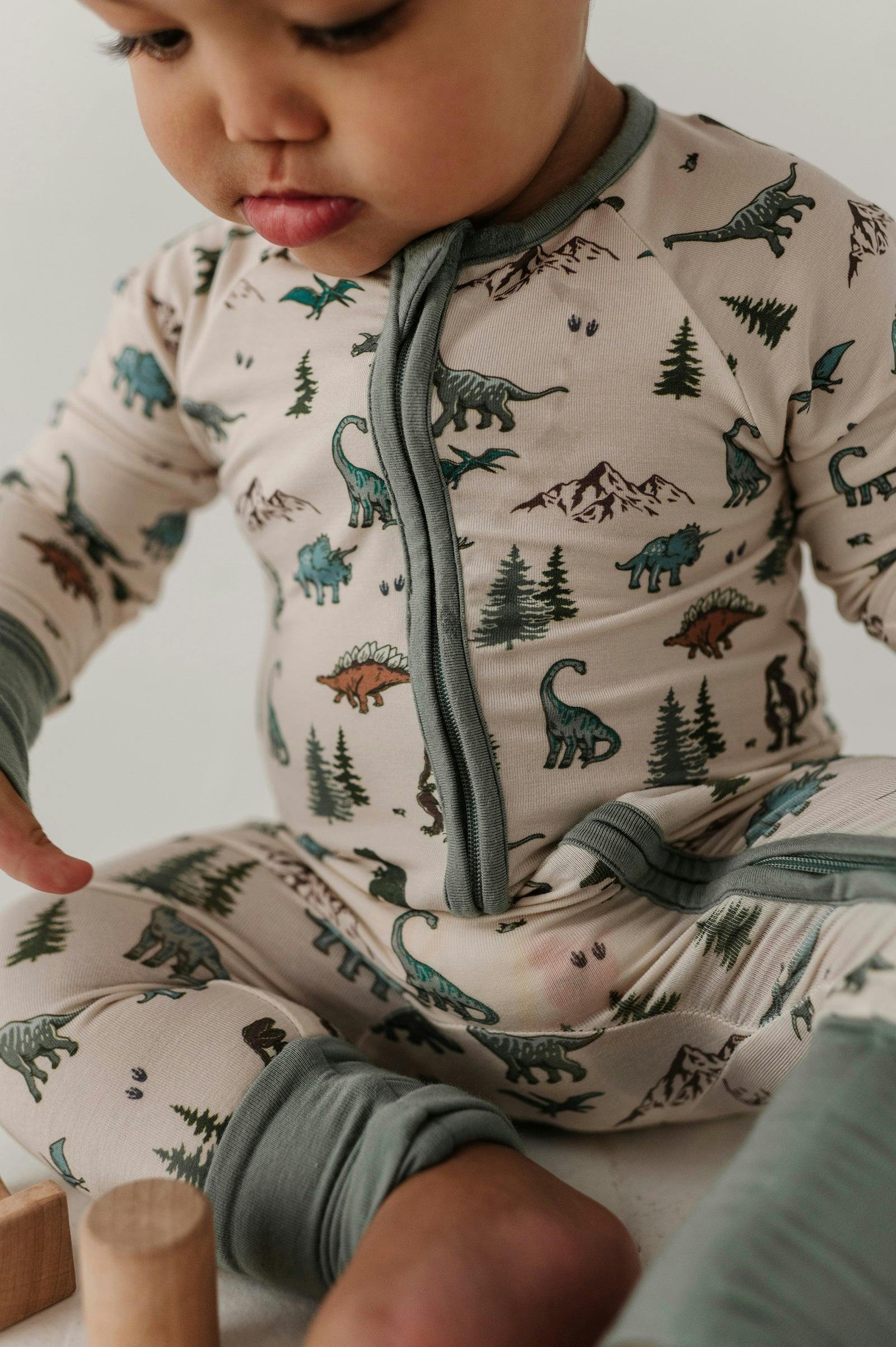 Long Sleeve Zip Romper in Dino Land