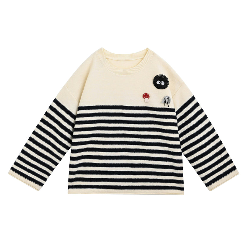 Cream Striped Character Sweater