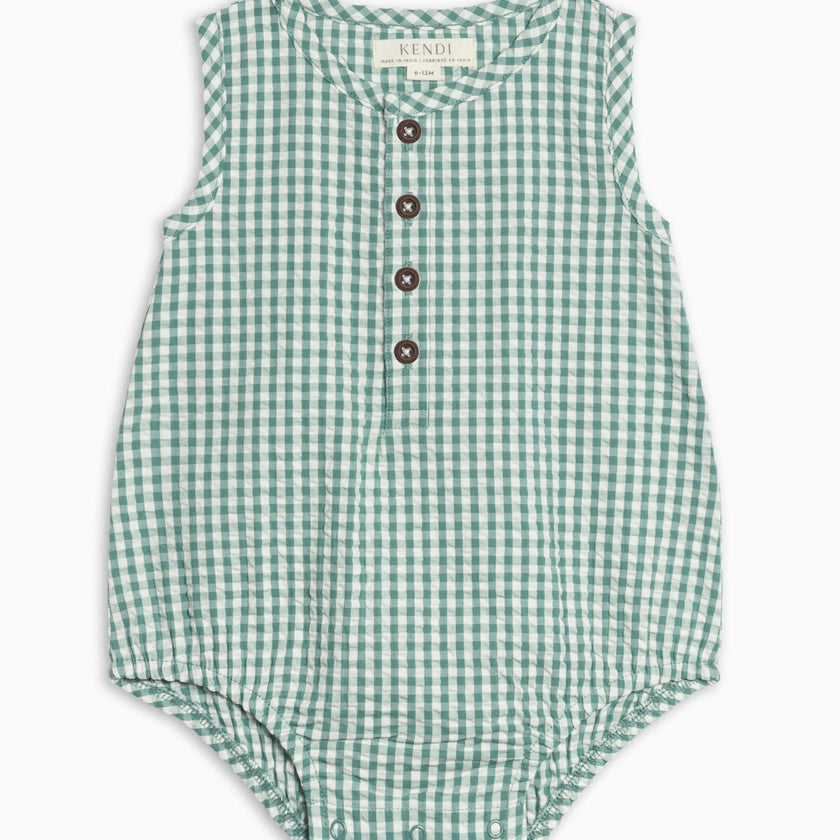 Wren Seersucker Bubble Romper - Laguna Gingham