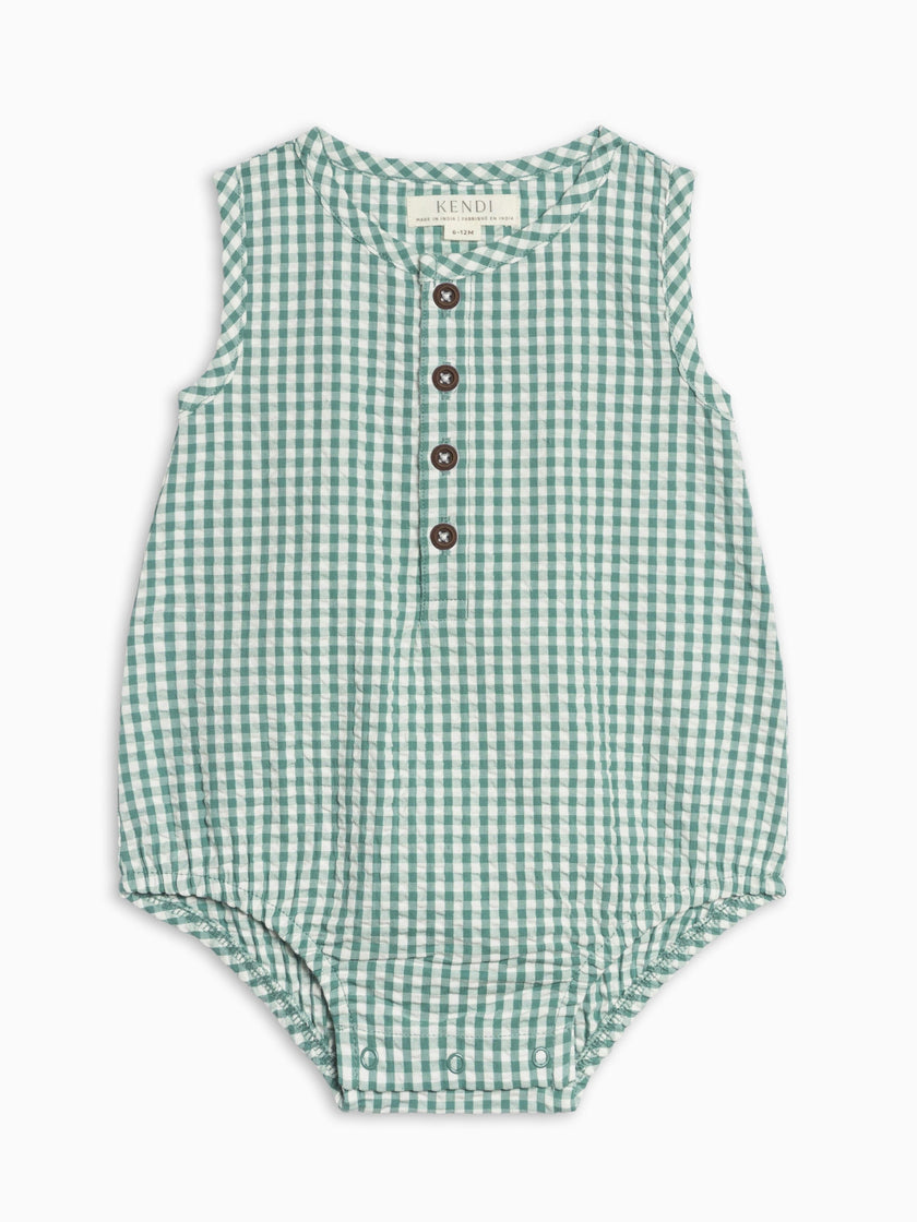 Wren Seersucker Bubble Romper - Laguna Gingham