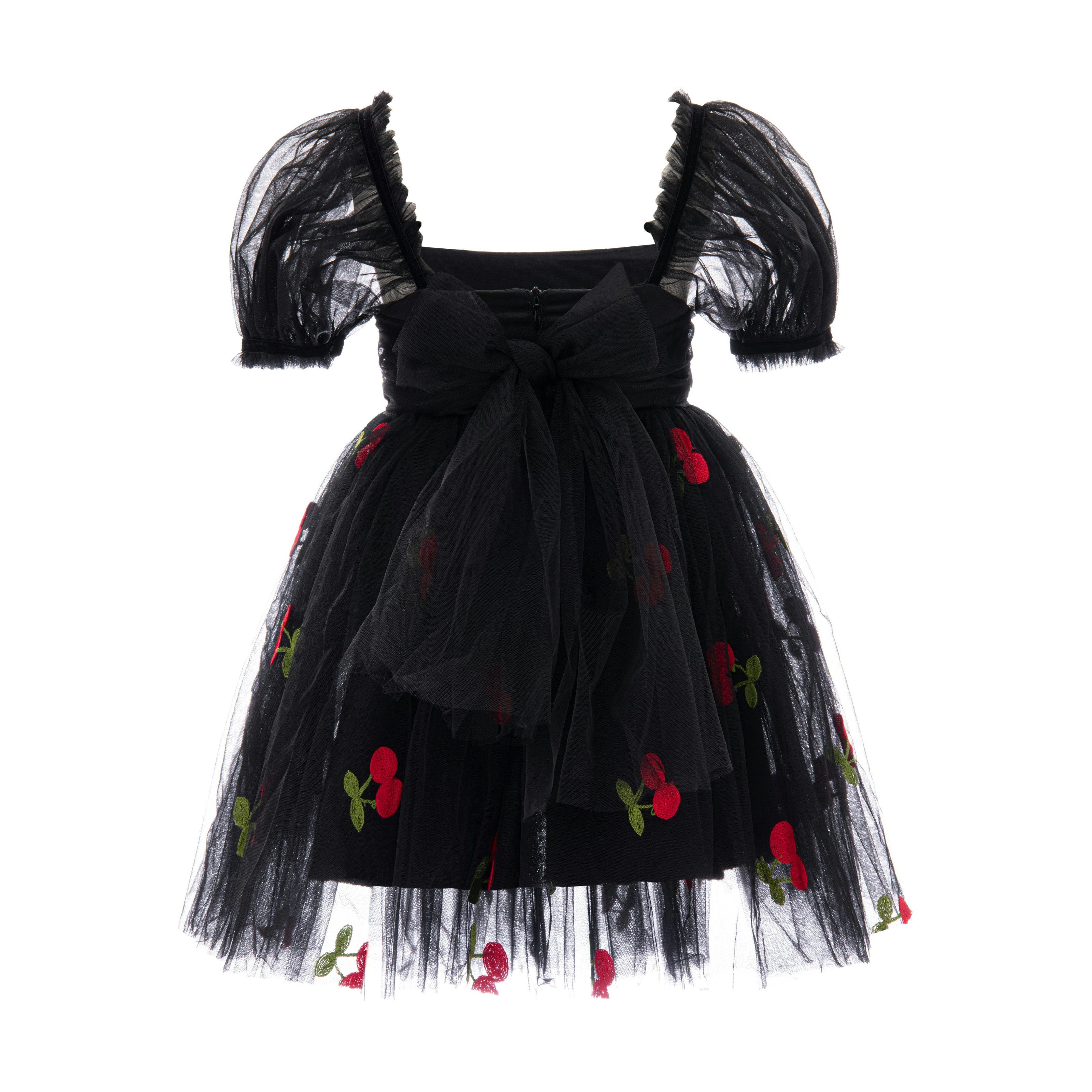Black Elysande Cherry Tulle Dress