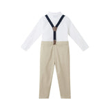 Kids White Buttondown Bowtie and Suspenders Set