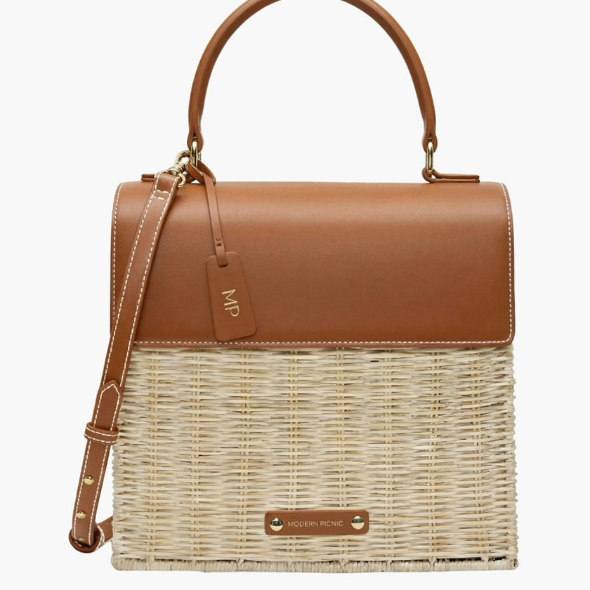 Medium Insulated Hand-Woven Wicker Lunchbox, Natural & Brown
