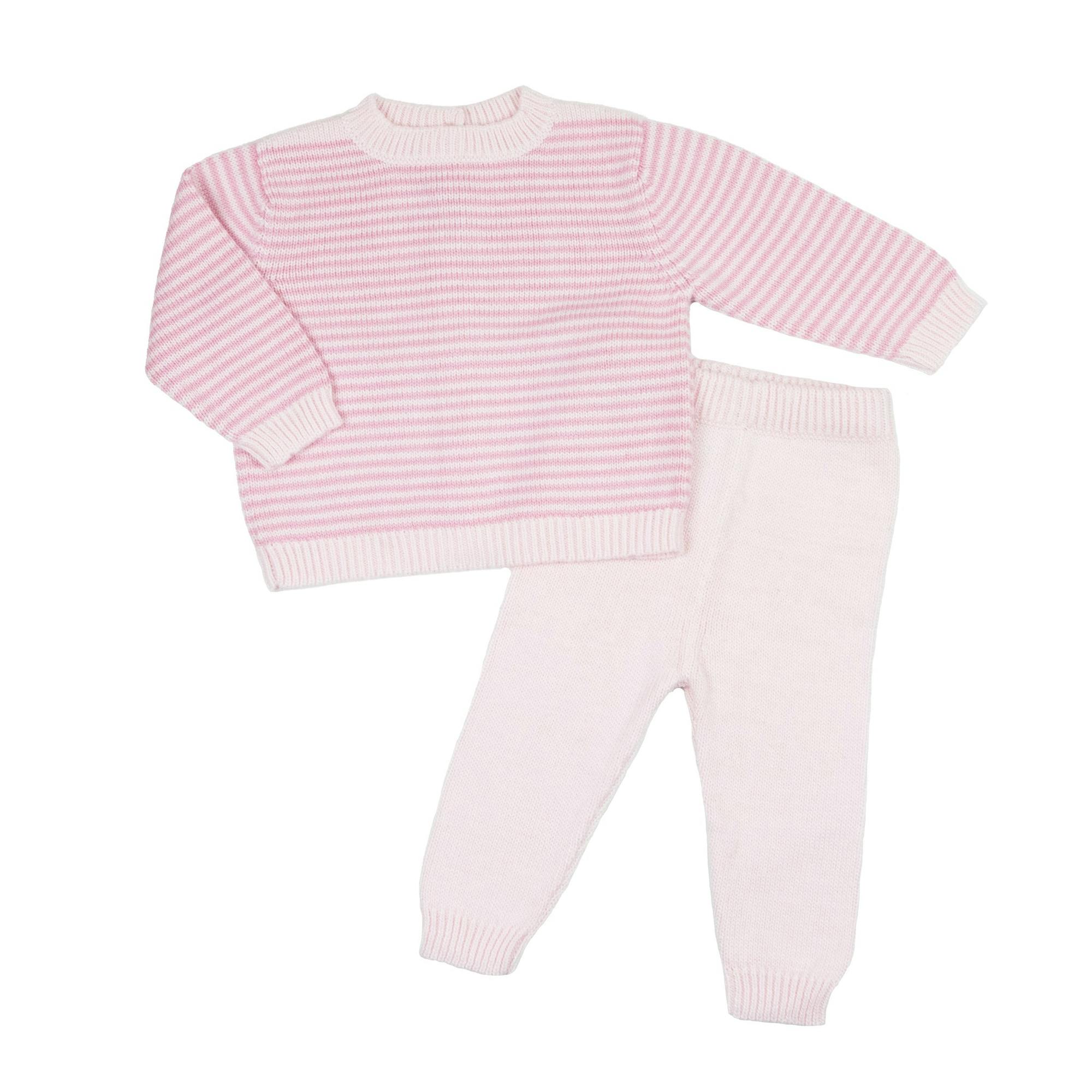 Baby Knit Sweater and Pant Set Pink Stripe