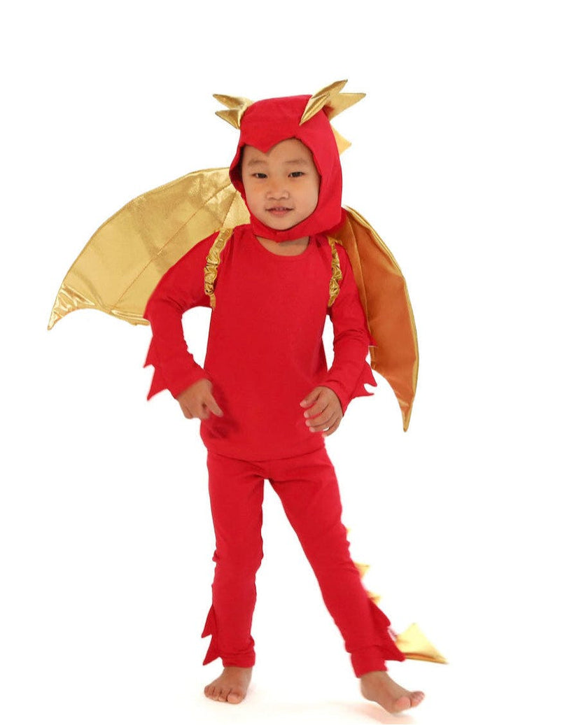 Sunfire Red Dragon with Gold Wings Costume for Kids – Handmade Fantasy Halloween Costume