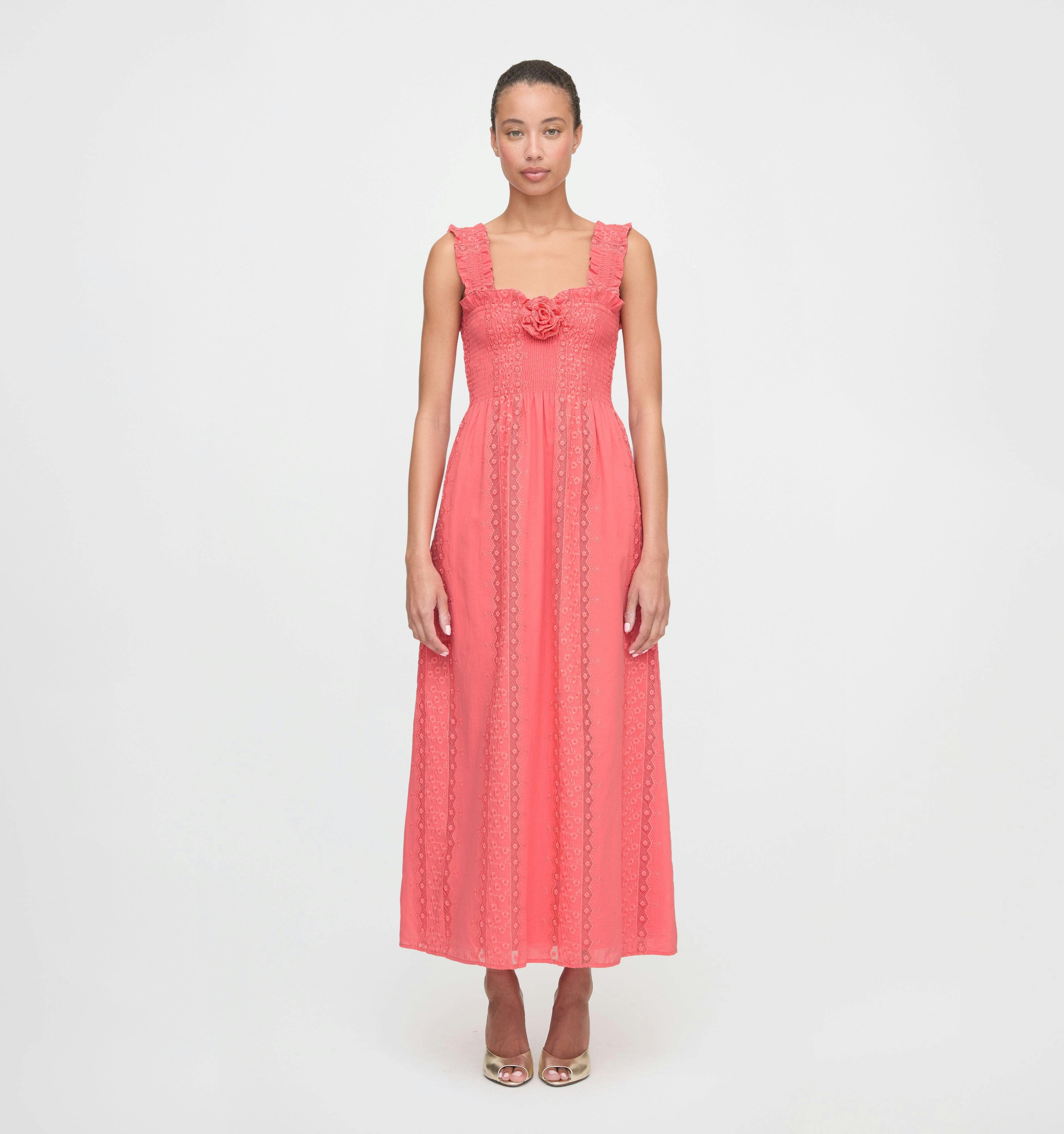 The Rosetta Nap Dress - Coral Voile Broderie