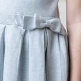 Organic Sleeveless Pleated Sweater Dress with Bow, Blue