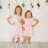 Flocked Heart Tiered Short Sleeve Tutu Dress
