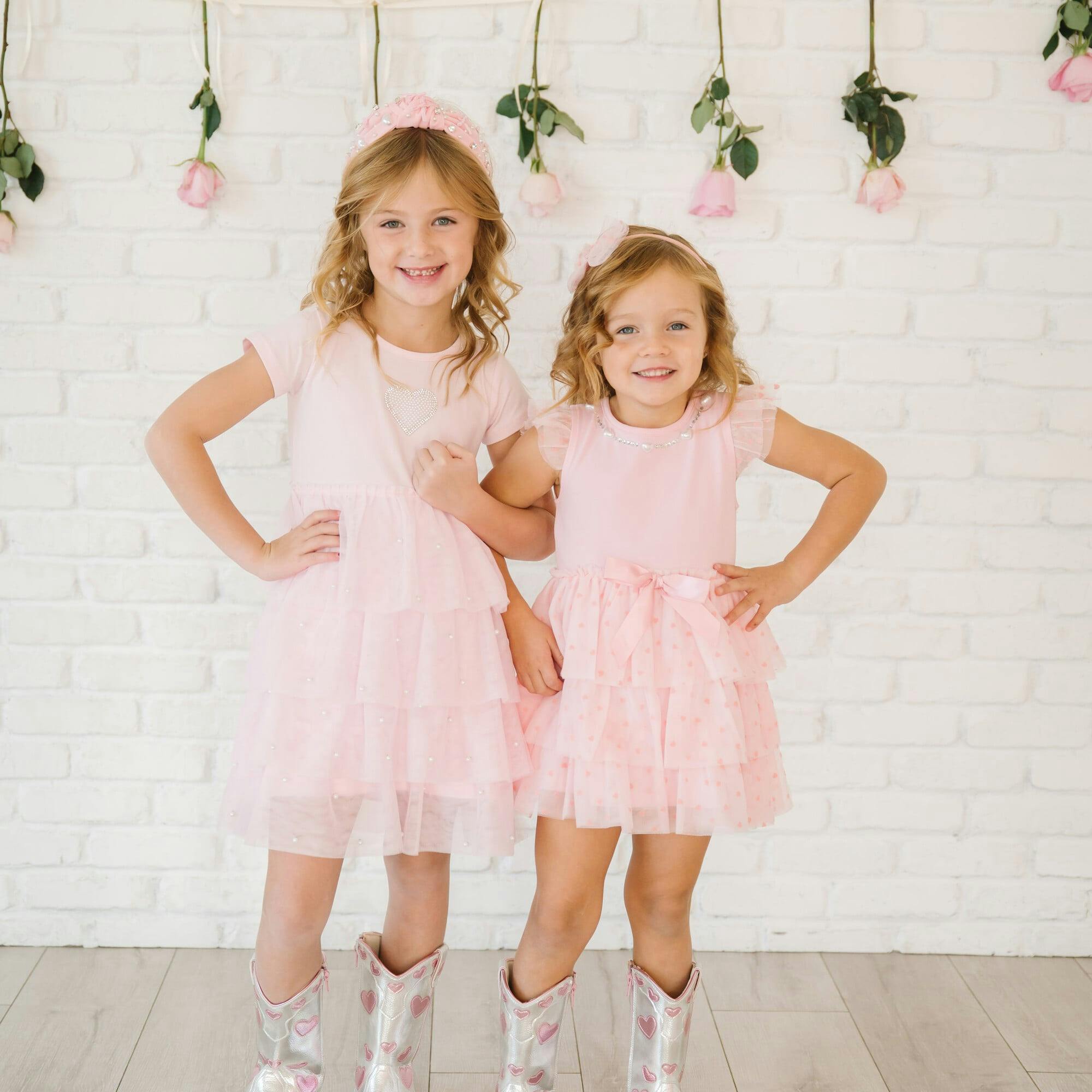 Flocked Heart Tiered Short Sleeve Tutu Dress