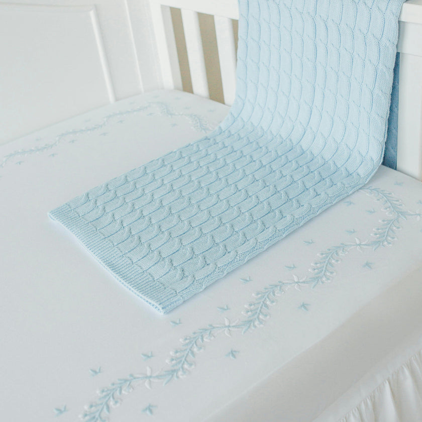 Embroidered Crib Sheet - Sky