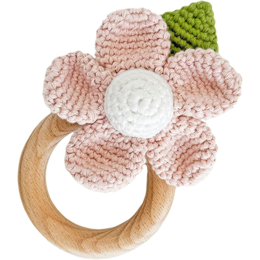 Blush Pique Blanket Pink Flower Rattle Gift Set