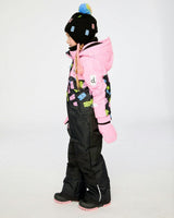 Kids One Piece Play Snowsuit Pink And Black Gummy Bear Print