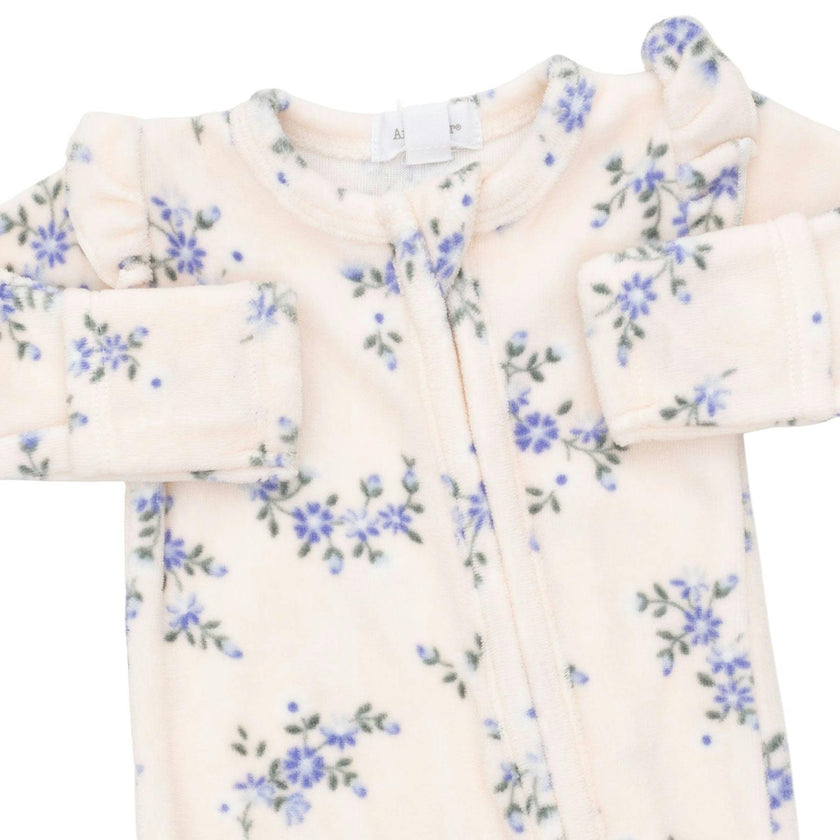 Sweet Hanna Floral Velour - 2 Way Ruffle Sleeve Zipper Footie