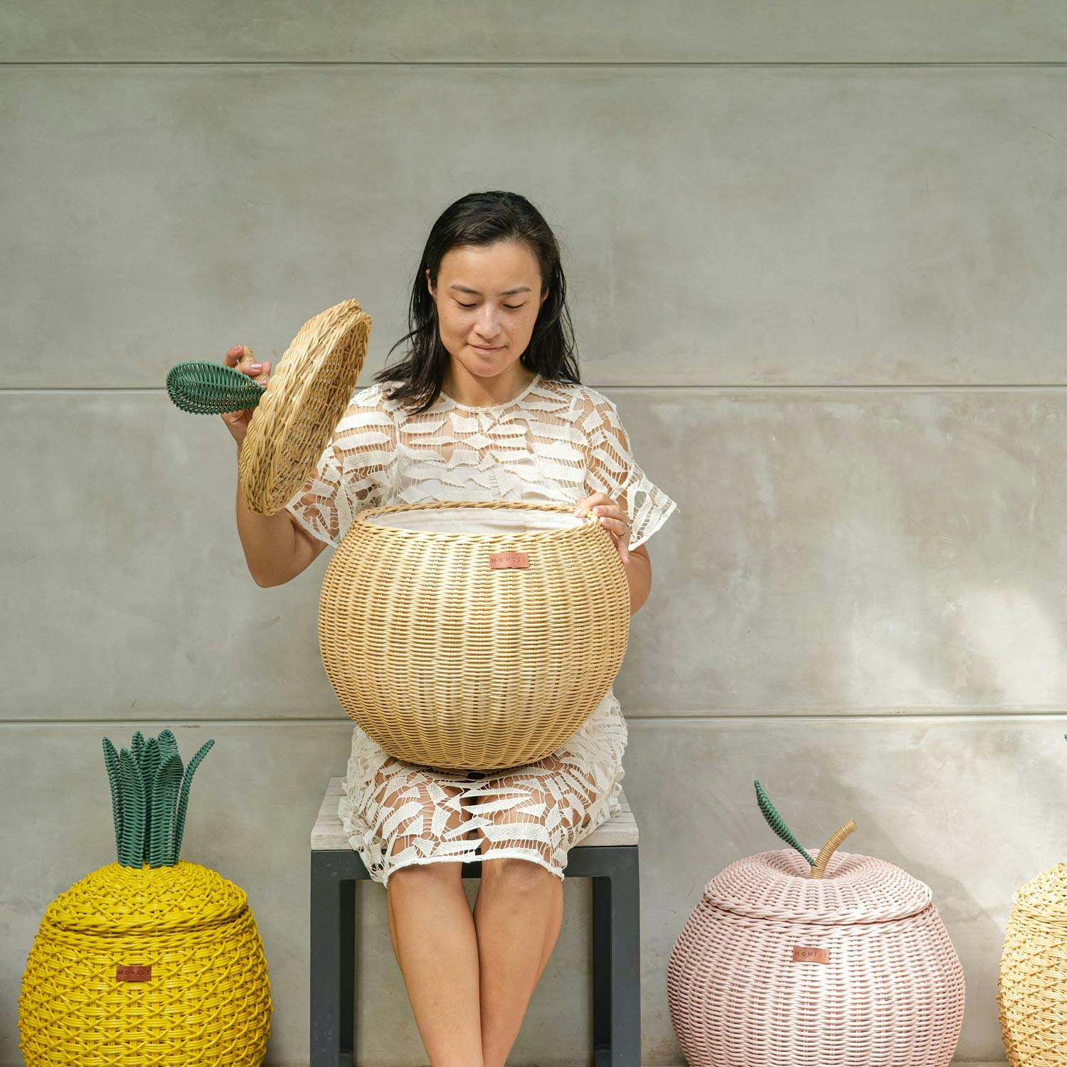 Apple Handcrafted Rattan Storage Basket Natural -  Medium Wicker