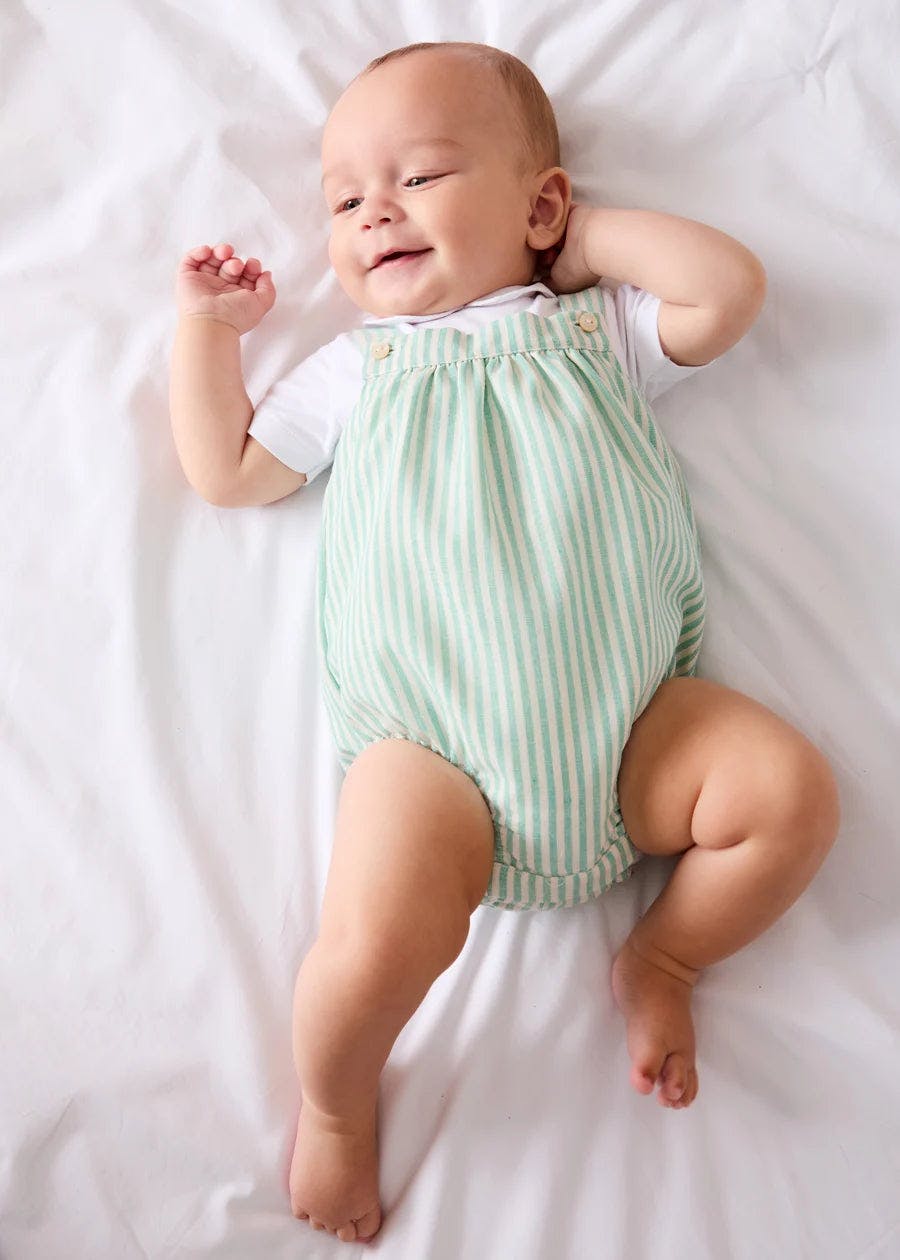 Wimbledon Stripe Button Detail Romper in Green (3mths-2yrs)
