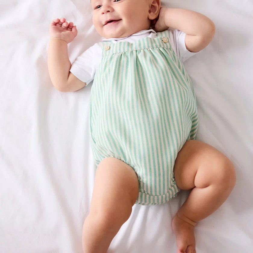 Wimbledon Stripe Button Detail Romper in Green (3mths-2yrs)