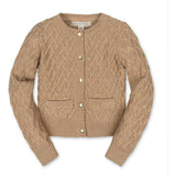 Organic Long Sleeve Herringbone Cardigan Sweater, Beige