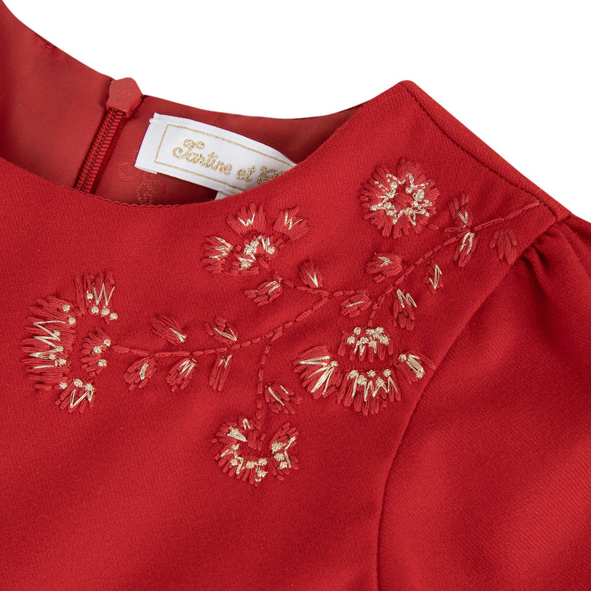 Red Pleated Floral Dress