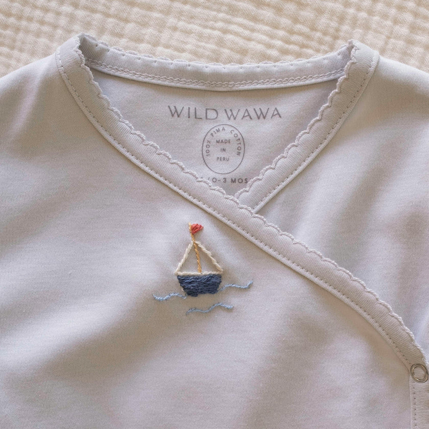 Pima Embroidered Bundle Set in Blue Boat