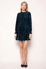 Lena Dress in Dark Teal Velvet
