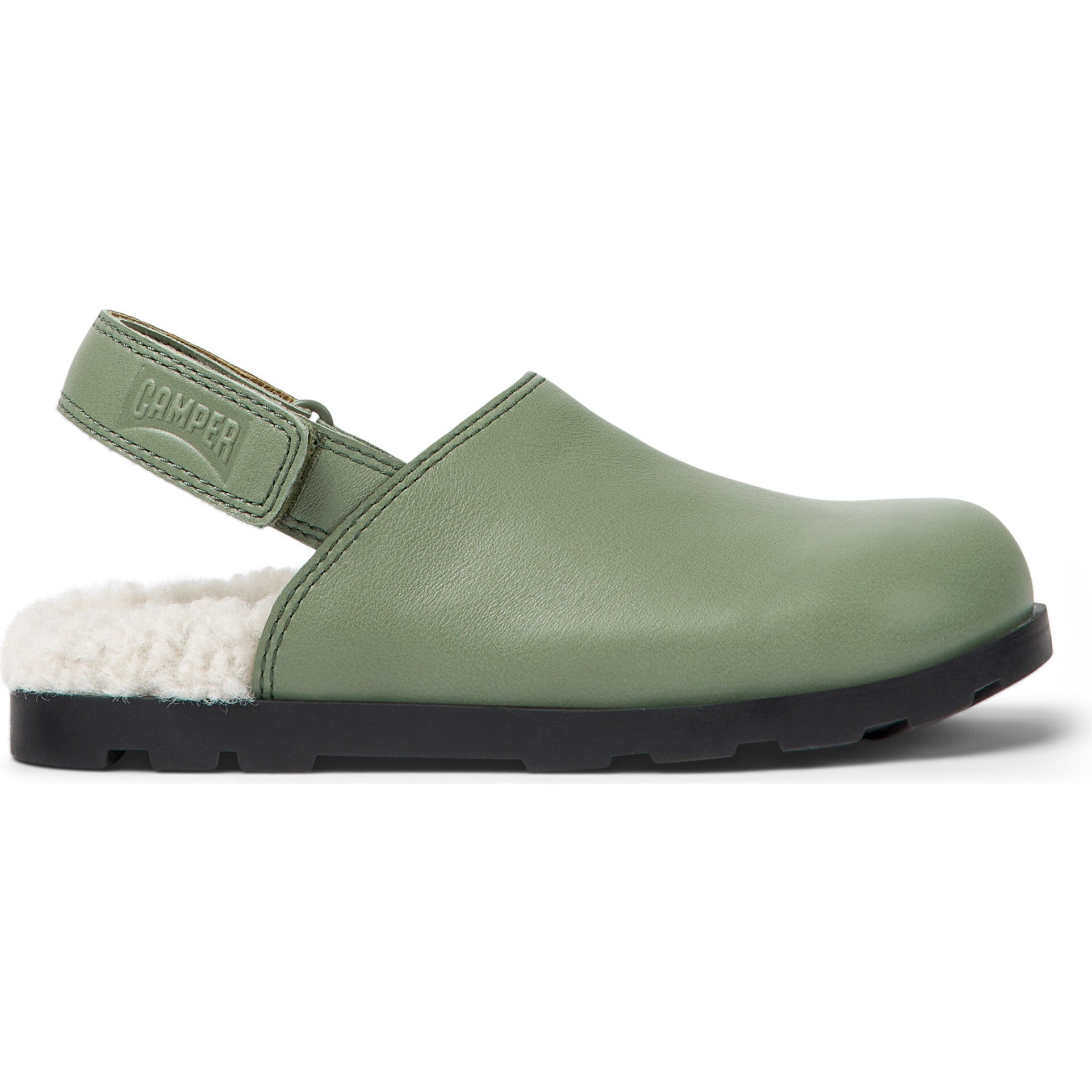 Brutus Fur Cushion Back Velcro Strap Leather Sandals, Green