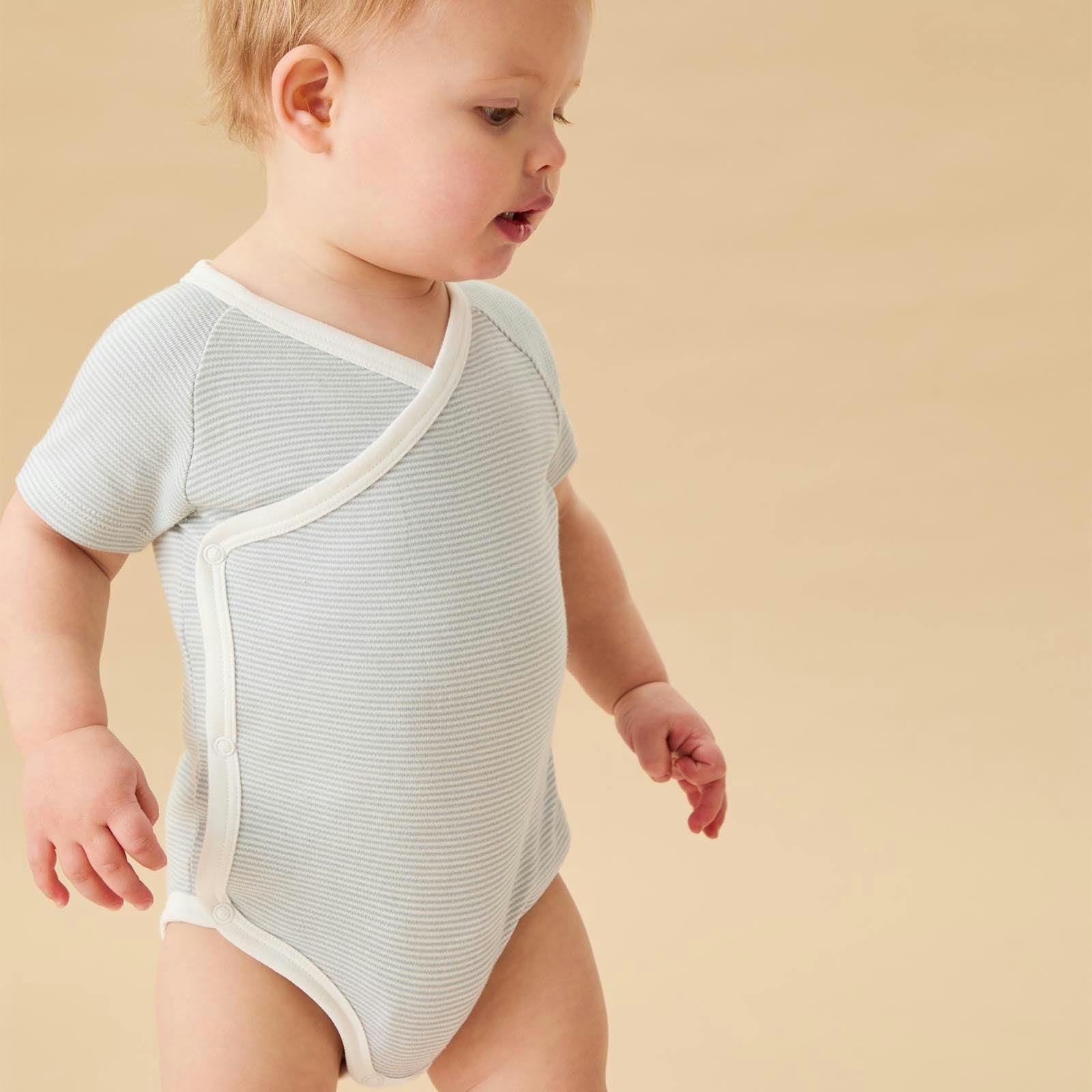 Short Sleeve Kimono Bodysuit - Blue Stripe