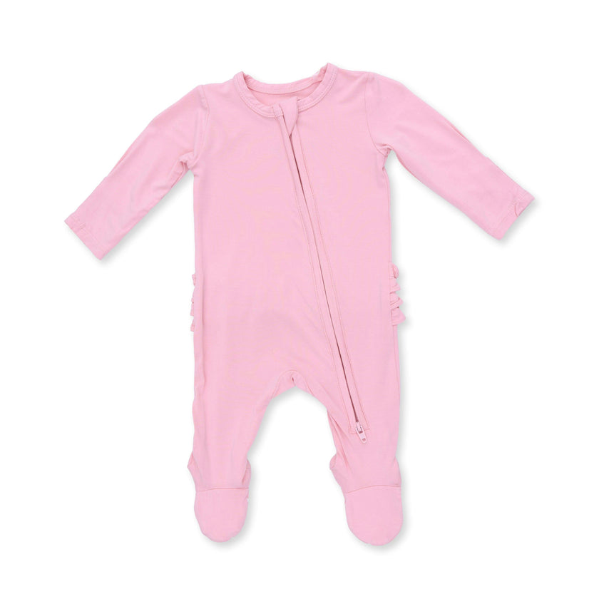 Solid Candy Pink - 2 Way Ruffle Back Zipper Footie