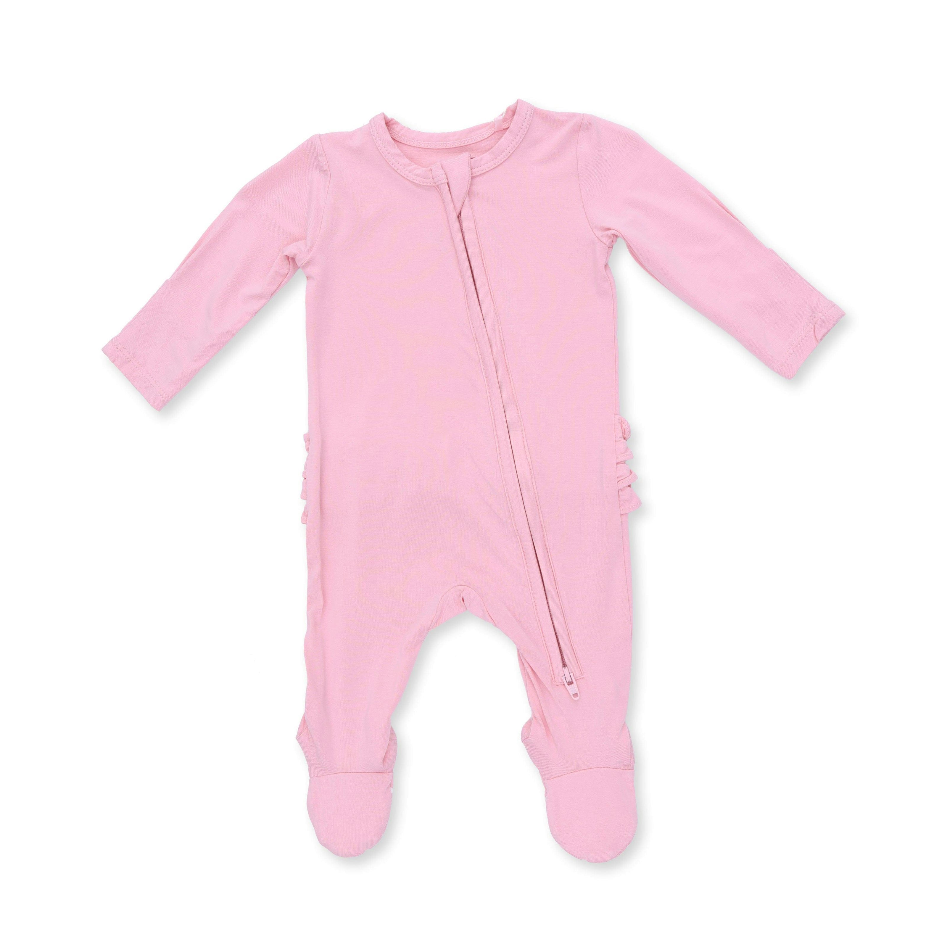 Solid Candy Pink - 2 Way Ruffle Back Zipper Footie