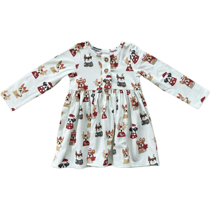 Long Sleeve Henley Dress Christmas Dogs