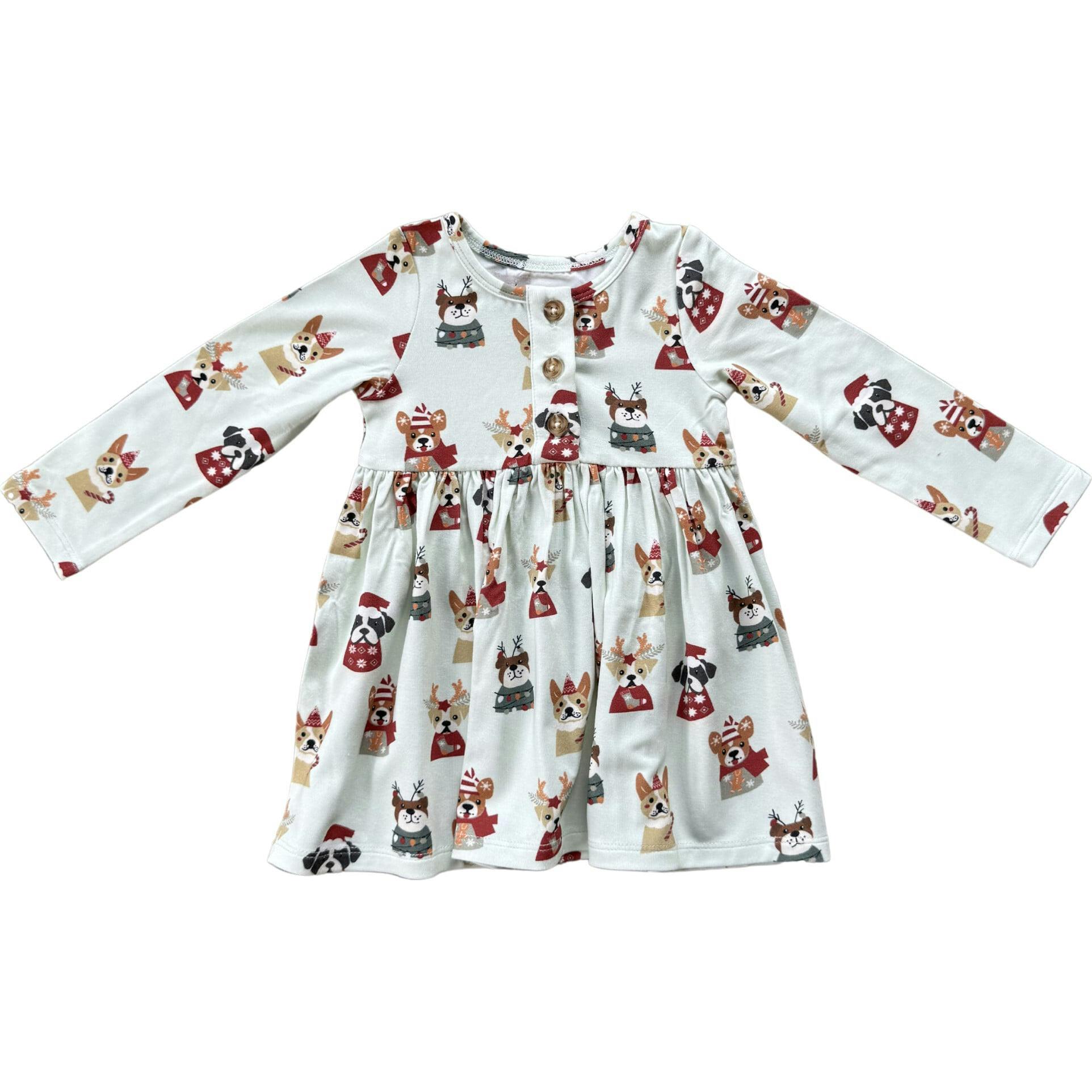 Long Sleeve Henley Dress Christmas Dogs