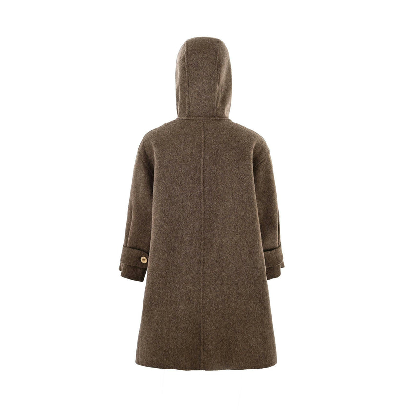 Brown Hooded Wool Coat & Mittens Set